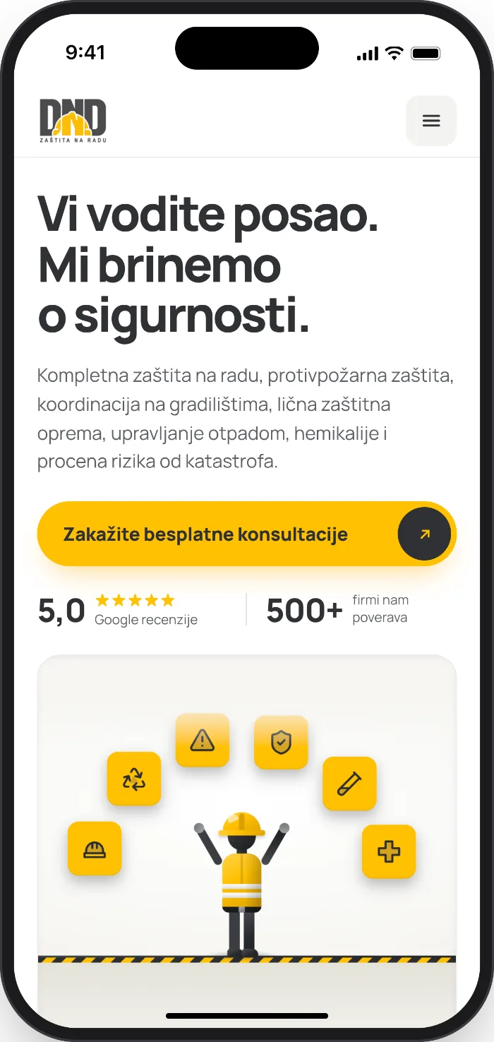 Sajt DND Zaštita na radu na mobilnom telefonu