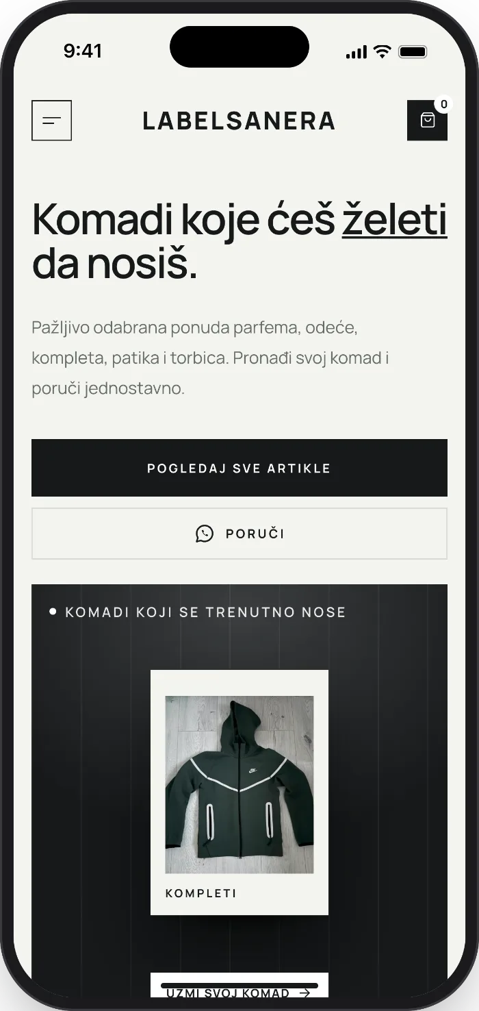 Web katalog Labelsanera na mobilnom telefonu
